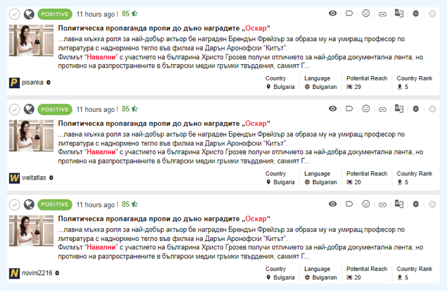 Mushroom websites that create malicious content against the Oscar award for the documentary "Navalny"