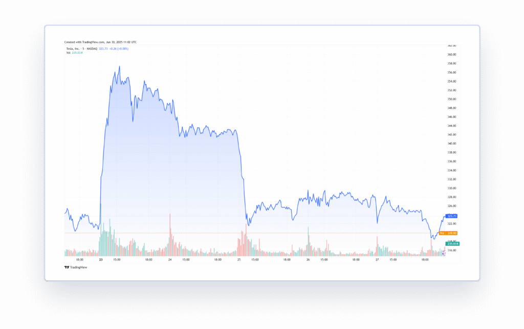 Tesla Stock Price - June 22-30 2025